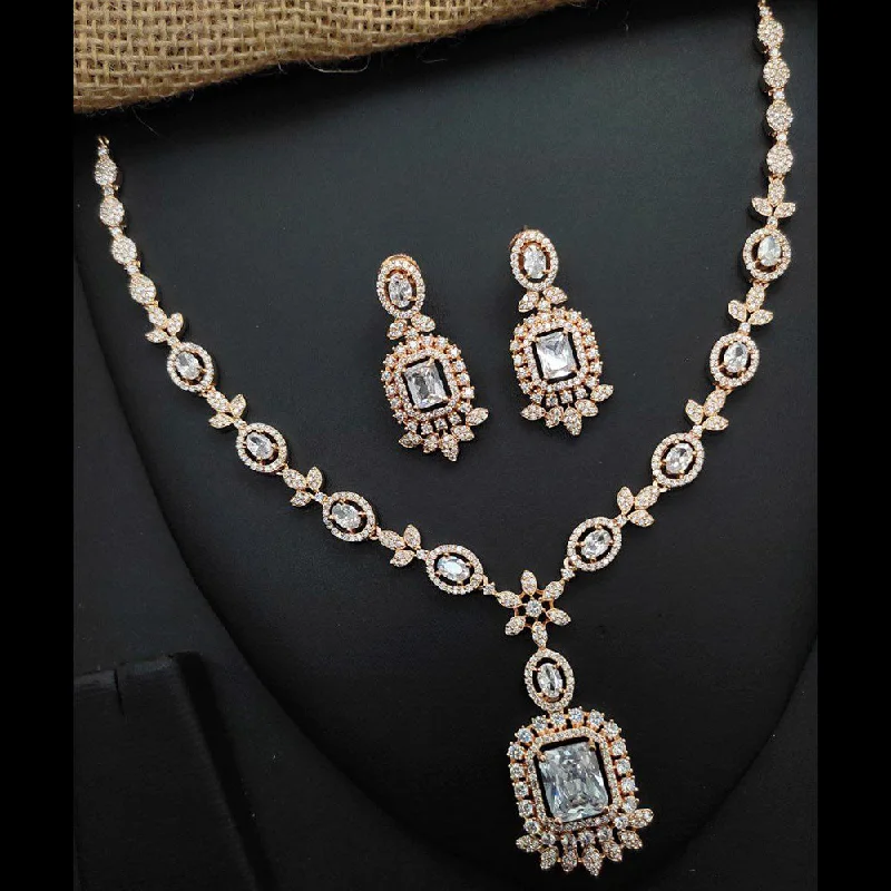 handmade ladies necklace-Aamrapali  Rose Gold  Plated AD Necklace Set