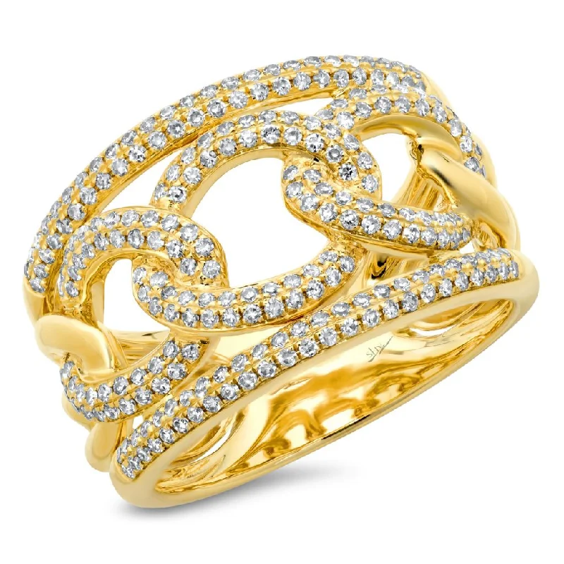 vintage-inspired ladies ring-14K Yellow Gold Pave Diamond Link Ring