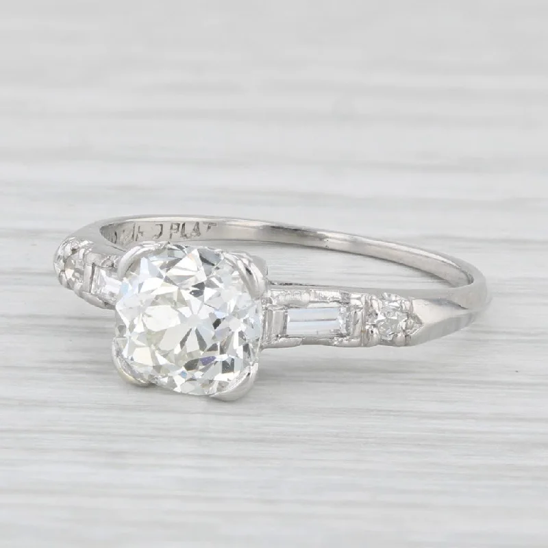 elegant bar-set engagement ring-Antique 1.16ctw Old Mine Cut Diamond Engagement Ring Platinum Size 5.75