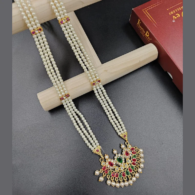 bohemian style ladies necklace-Manisha Jewellery Gold Plated Austrian Stone And Pearl Long Necklace