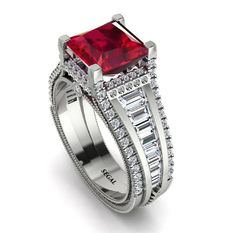 solitaire ladies engagement ring-Princess Geometric Ruby Engagement Ring - Marilyn No. 12