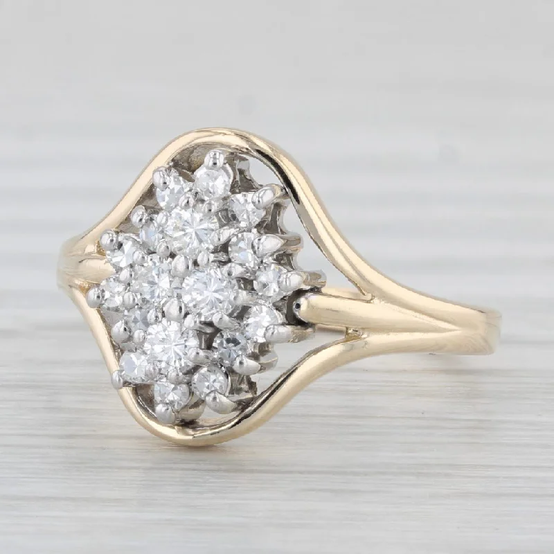 swirl diamond engagement ring-0.41ctw Diamond Cluster Ring 14k Yellow Gold Engagement Size 7