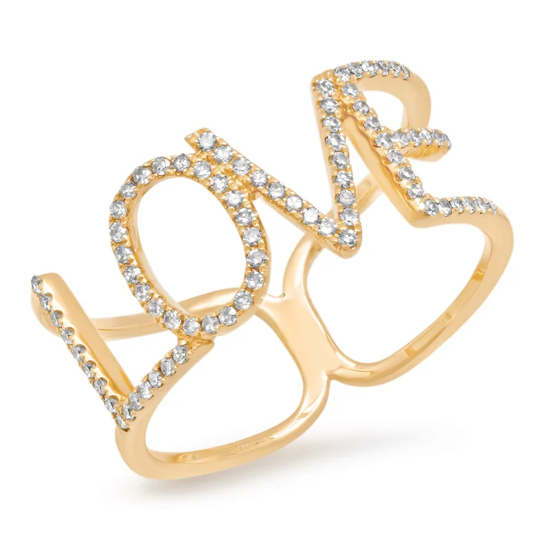 rose gold ladies ring-14K Yellow Gold Diamond “LOVE” Ring