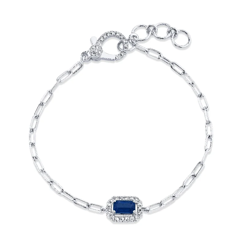 beaded ladies bracelet-MINI ME BLUE SAPPHIRE & DIAMOND HALO DROP BRACELET