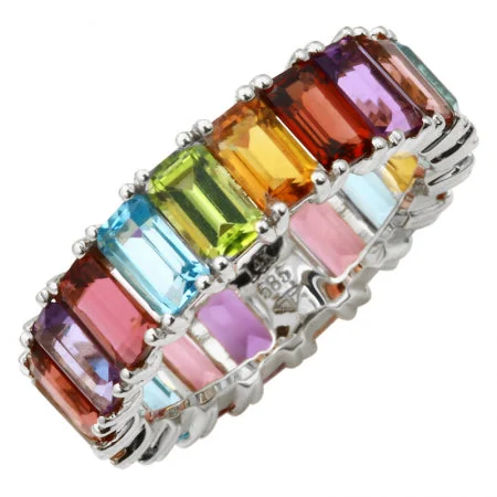 antique ladies ring-14K White Gold Multi-Sapphire Emerald Cut Eternity Ring (Large)