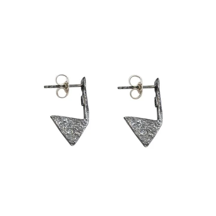 moon and star ladies earrings-Oxidised Triangle Drop Stud Earrings