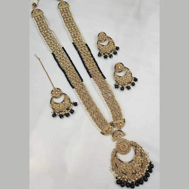 statement ladies necklace-Padmawati Bangles Gold Plated Crystal Stone And Pearls Long Necklace Set