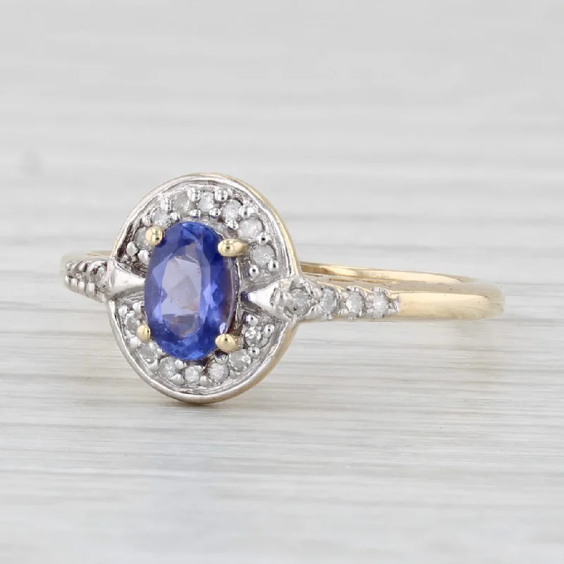 halo setting engagement ring-0.55ctw Oval Tanzanite Diamond Halo Ring 14k Yellow Gold Size 7 Engagement