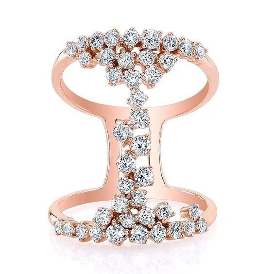 bohemian ladies ring-14K Rose Gold Floating Diamond Ring