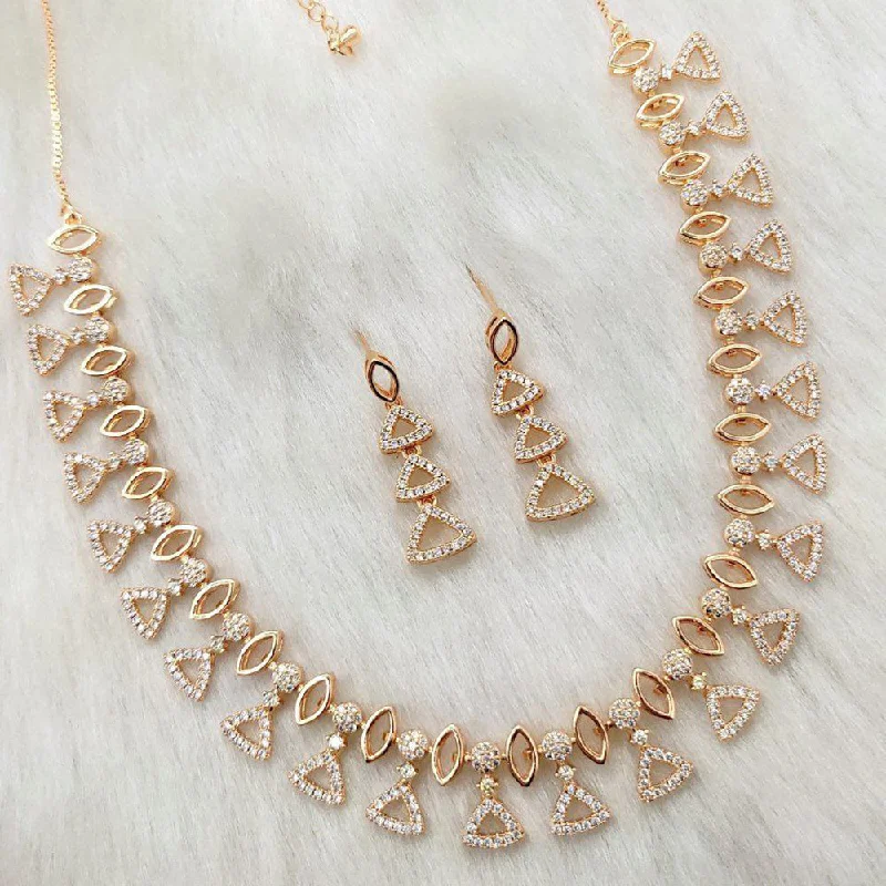 half-moon ladies necklace-Aamrapali Rose Gold  Plated AD Necklace Set