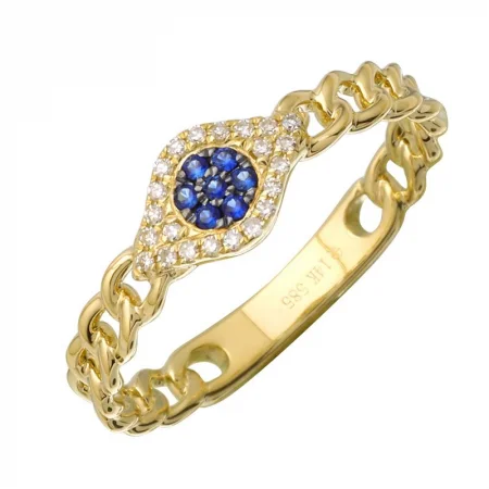 elegant gold ladies ring-14k Yellow Gold Diamond Evil Eye link Ring