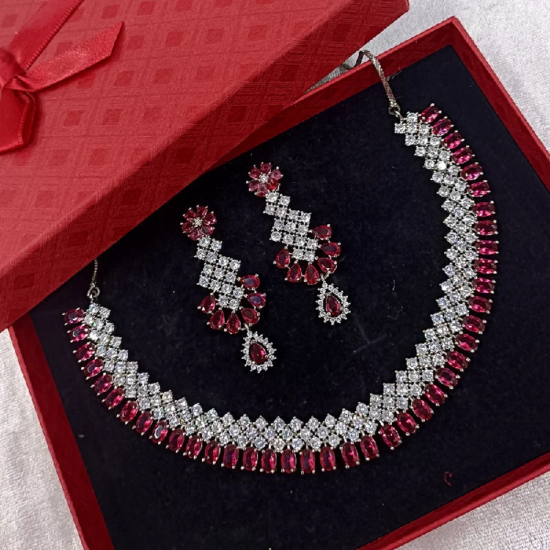 gold ladies necklace-Exotica Collection American Diamond Ruby Necklace Set