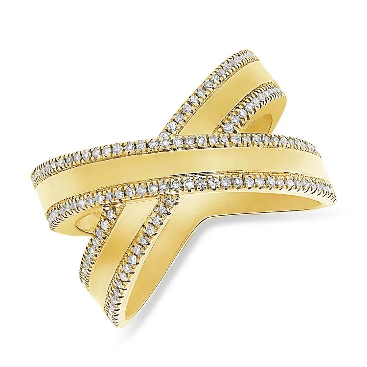 cluster ladies ring-14K Yellow Gold Diamond Crossover Ring