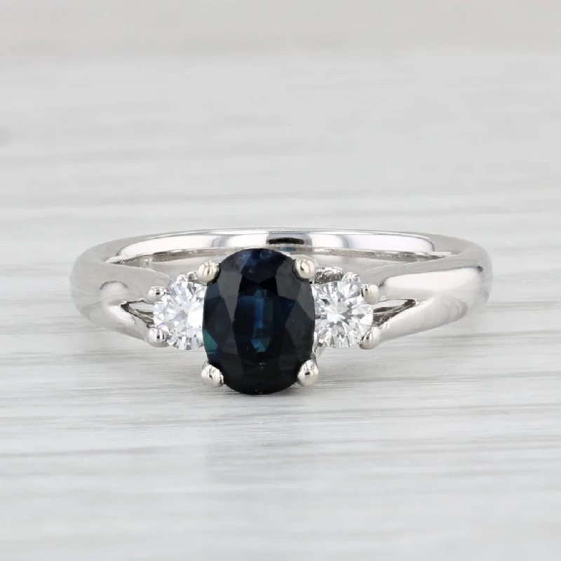 diamond ladies engagement ring-1.20ctw Oval Blue Sapphire Diamond Ring 14k White Gold Size 6.5 Engagement