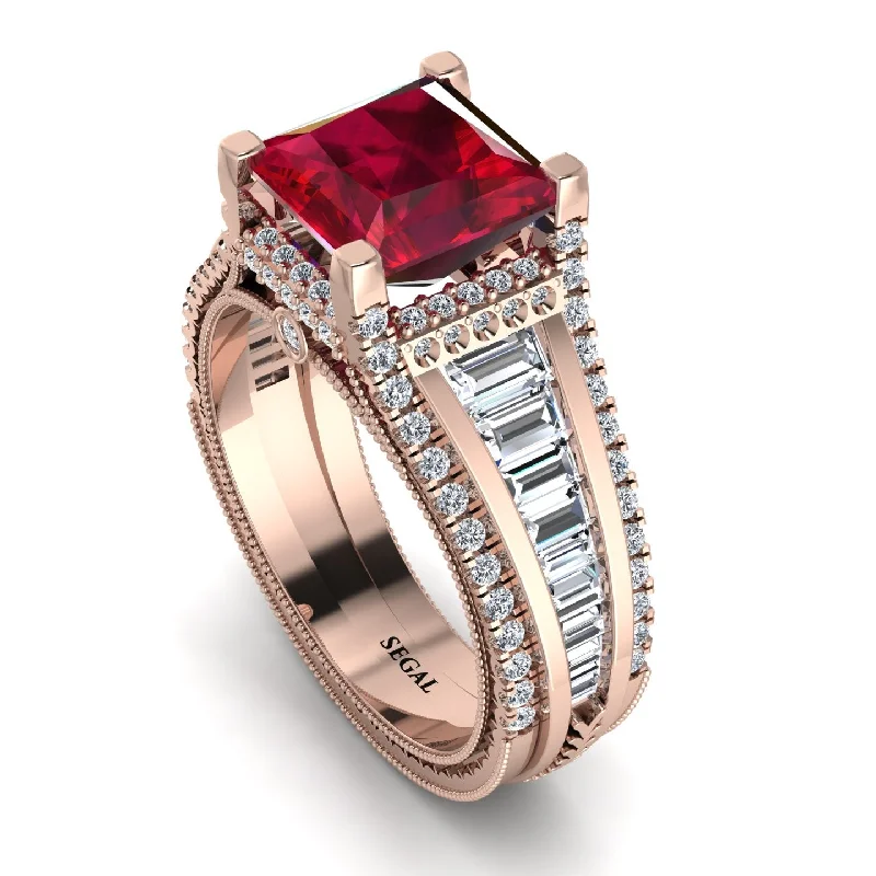 diamond ladies engagement ring-Princess Geometric Ruby Engagement Ring - Marilyn No. 11