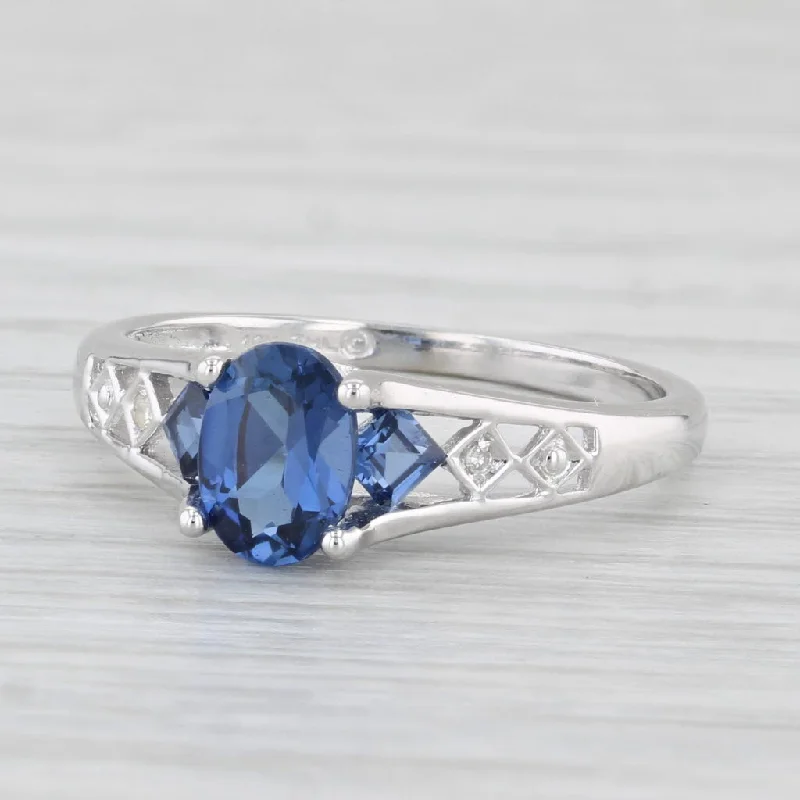 unique cut engagement ring-1.19ctw Lab Created Blue Sapphire Diamond Ring 10k White Gold Sz 6.75 Engagement