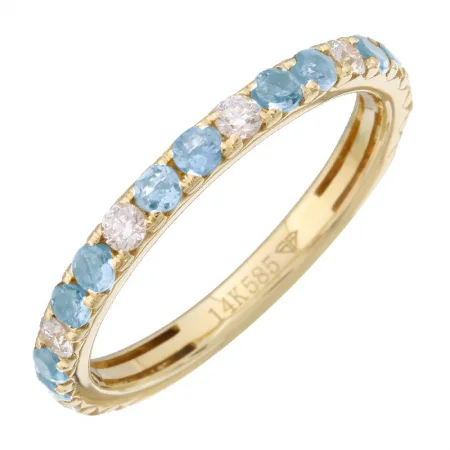 oval ladies ring-14k Yellow Gold Diamond & Blue Topaz Band