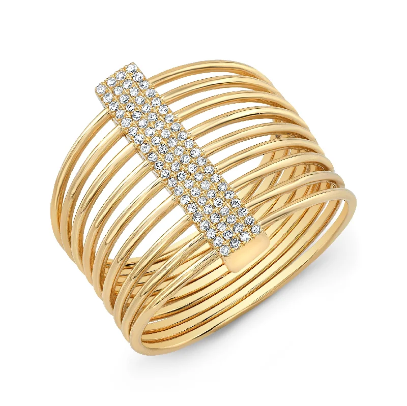 floral ladies ring-14K Yellow Gold Diamond Bar Slink Ring