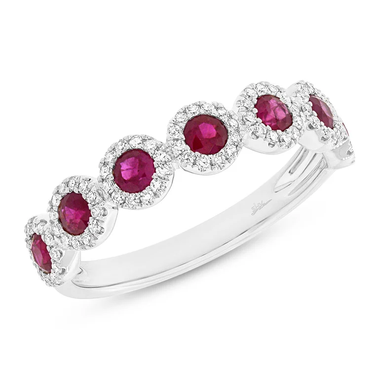 simple ladies ring-14K White Gold Ruby Diamond Halo Band