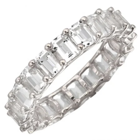 affordable ladies ring-14K White Gold Emerald Cut White Topaz Eternity Ring (Small)