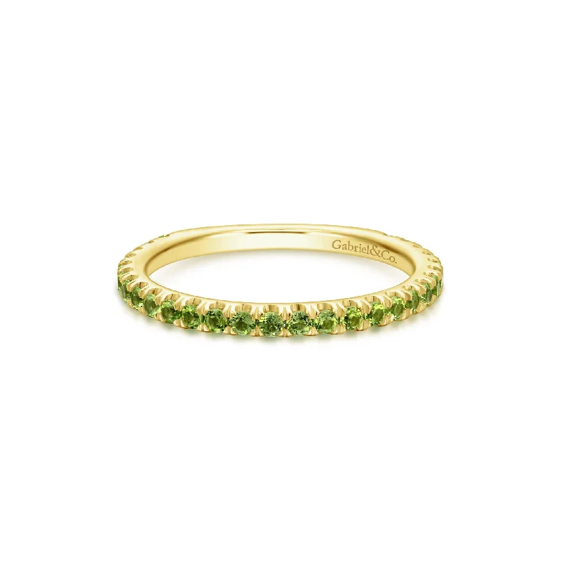 handmade gemstone ladies ring-14K Yellow Gold Peridot Band