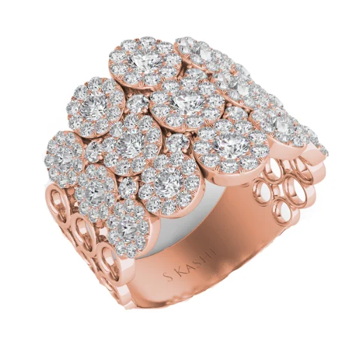 colorful gemstone ladies ring-14K Rose Gold Round Diamond Multi-Halo Fashion Ring