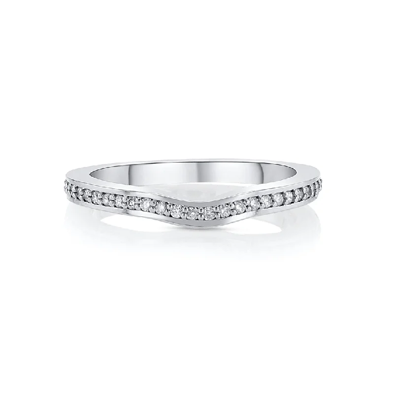 gothic style ladies ring-0.14 Cttw Round Diamond Curved 14K White Gold Band