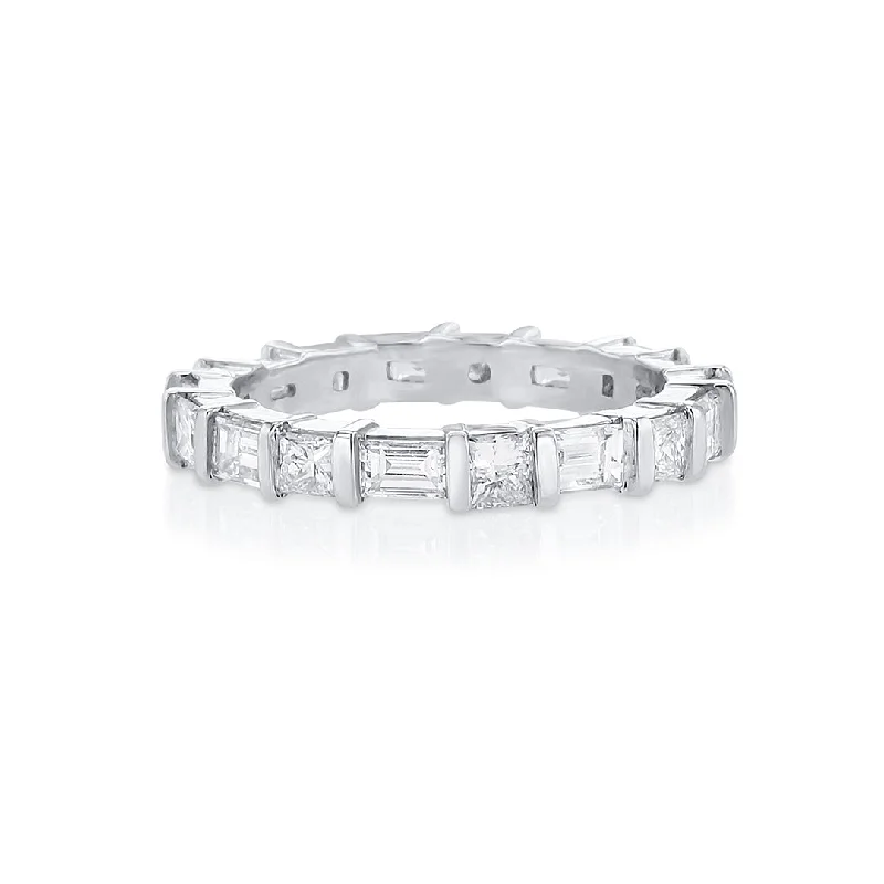 classic ladies ring-1.30 Cttw Baguette and 1.01 Cttw Princess Cut Diamond Alternating Platinum Eternity Band