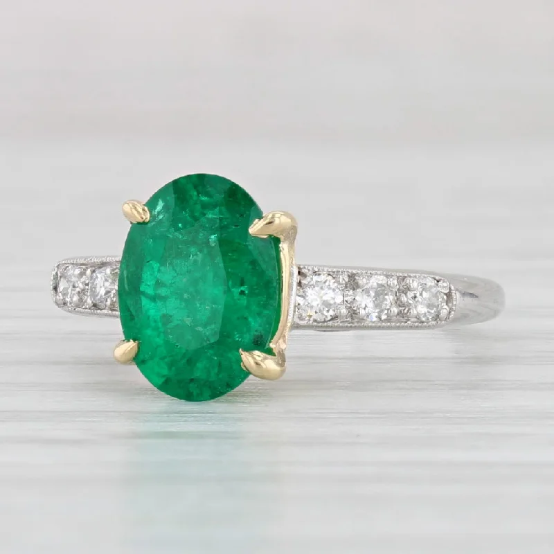 emerald engagement ring-1.76ctw Oval Emerald Diamond Ring Platinum 18k Gold Engagement Size 4.75