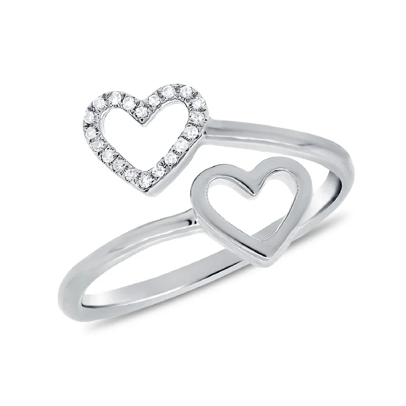 anniversary ladies ring-14K White Gold Diamond Double Heart Ring