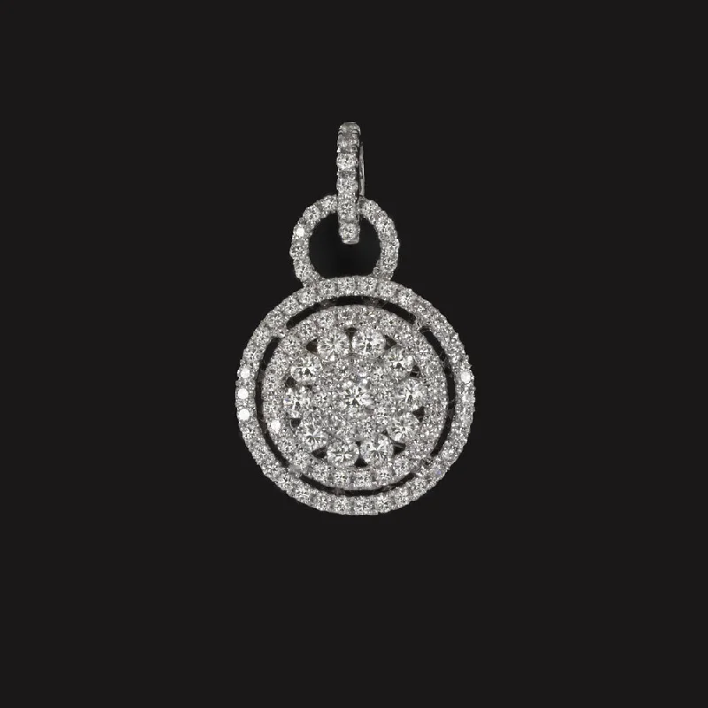 retro ladies necklace-DIAMOND 18k WHITE GOLD PENDANT 0.79ct F-G VS CLUSTER HALO PAVE NECKLACE NATURAL