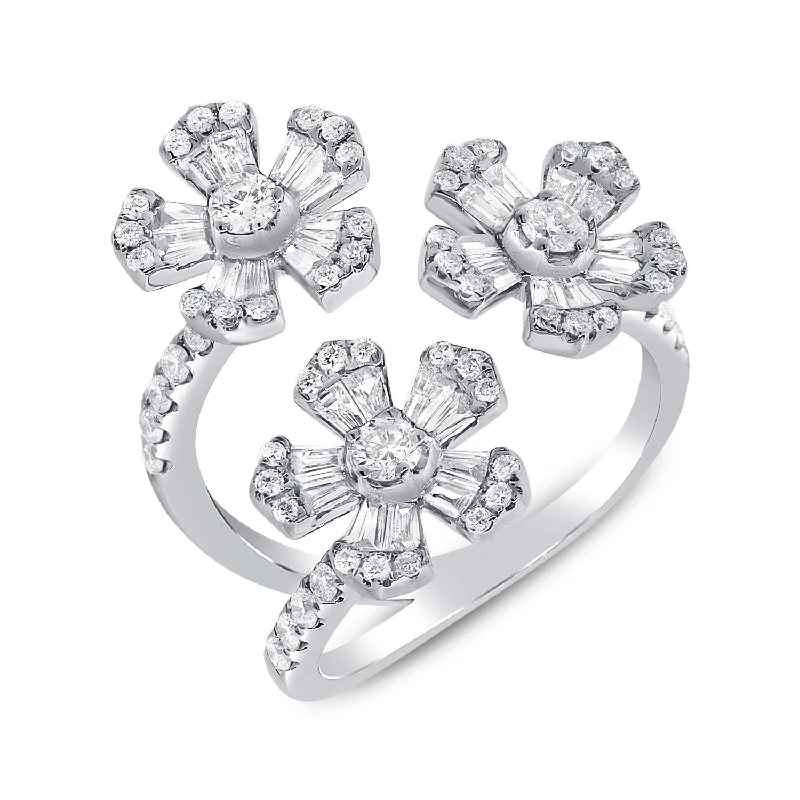 pearl ladies ring-14K White Gold Diamond Triple Flower Wrap Ring