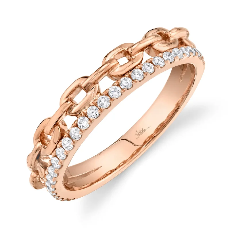 titanium ladies ring-14K Rose Gold Diamond Link Ring