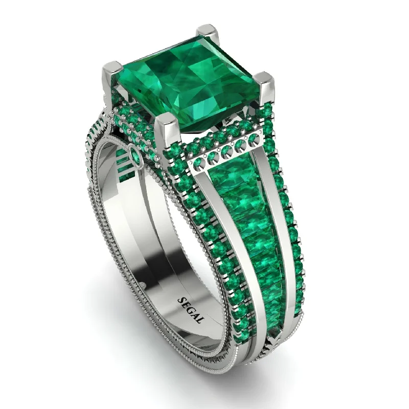 pear-shaped engagement ring-Princess Geometric Emerald Engagement Ring - Marilyn No. 21