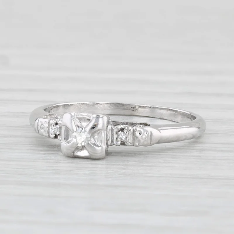 cathedral setting engagement ring-Vintage Diamond Ring 14k White Gold Size 5.75 Engagement Style