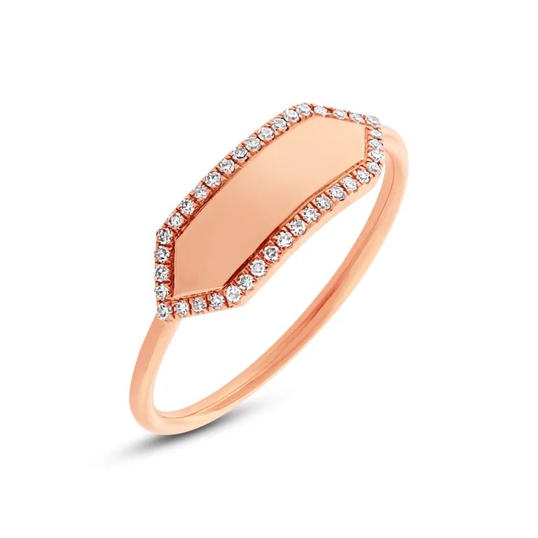 classic ladies ring-14K Rose Gold Polished Diamond Hexagon Engravable Ring